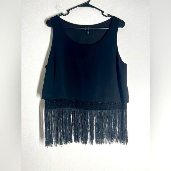 Jessica Simpson Size L Black Fringe Festival Tank Top Lace - Picture 1 of 8